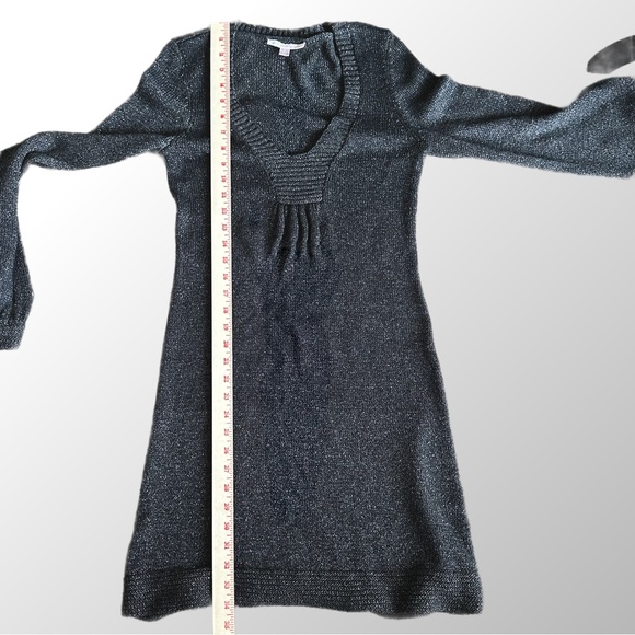 Rebecca Taylor Gray Metallic sweater dress-Balloon Sleeves & Plunge Neck Medium - Picture 7 of 10